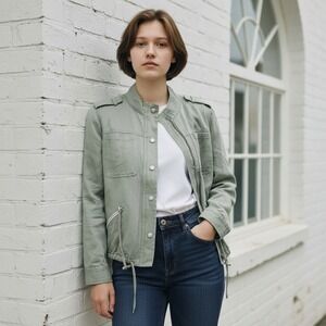 PAIGE Womens Utility Jacket Military Mint Green Small Windbreaker Linen Spring